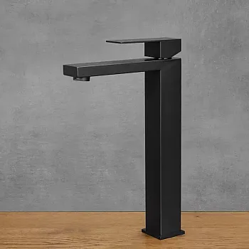 Moodne minimalistlik roostevabast terasest segisti, kõrgus 30,5 cm, tila pikkus 14 cm, värvus: must