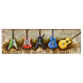 3D metalo meno kūrinys &amp;amp;quot;Penkios gitaros&amp;amp;quot;, matmenys 56x180cm, svoris 8,6 kg