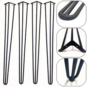 Plaukų segtuko stalo kojelės baro stalui arba konsolei, aukštis 105 cm, trys strypai 12 mm skersmens, juodos arba baltos spalvos, 4 stalo kojų komplektas