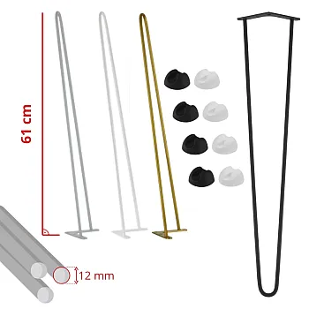 12 mm ümarvarrastega lauajalad kõrgusega 61 cm, komplektis 4 tk, must, valge, hall või kuldne