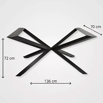 Premium zirnekļa galda pamatne lieliem pusdienu galdiem, augstums 72 cm, platums 70 cm, garums 136 cm, elegants dizains ar 6x6 cm kvadrātveida kājām