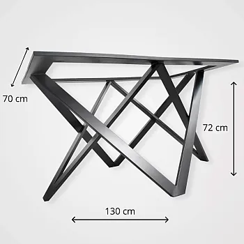 Roku darbs 3D tērauda galda rāmis Trīsstūri ar augšējo atbalstu, lieliem galdiem, garums 130 cm, platums 70 cm, augstums 72 cm