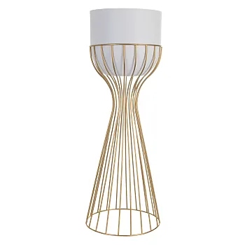 Metal designed flower pot made of steel rods golden color and plastic basket white color, width 20 cm, height 55 cm