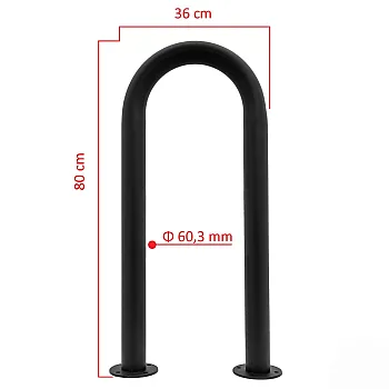 Lauko metalinis dviračių parkavimo stovas iš plieno, juodos spalvos, išmatavimai 80x36 cm