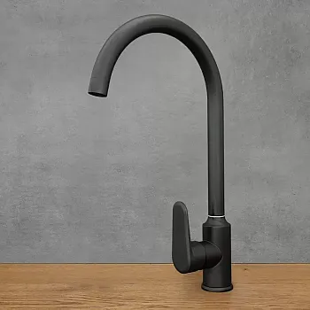 Nerūsējošā tērauda jaucējkrāns, augstums 39 cm, snīpi garums 17,5 cm, melna krāsa