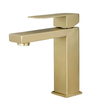 Moodsas stiilis roostevabast terasest valamusegisti kõrgus 17,5 cm, väljaulatuvus 15,5 cm, tila pikkus 11,5 cm, aeraatoriga, kollane värv