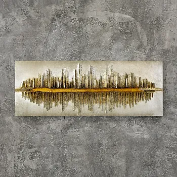 3D sienu dekors “Pilsētas elegances atspulgi”, izgatavots no koka, metāla un plastmasas, 145x55cm