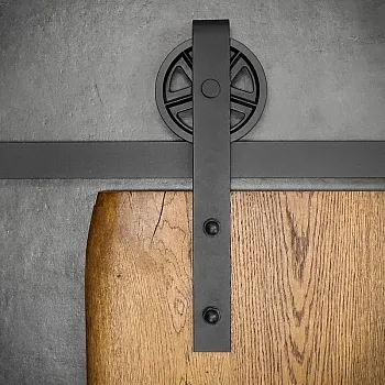 Steel sliding door system kit - the wheel in black color, for one leaf doors up to 130 kg, total length 200 cm