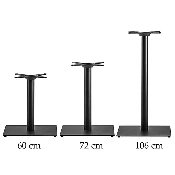Steel square shape table leg with round column for large table surfaces up to D110 cm, different heights 60 cm, 72 cm or 106 cm, in any RAL color