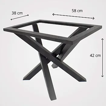 Masīva, viengabala dekoratīva tērauda kafijas galda kāja, galda rāmis ar balsta stiprinājuma perimetru, izmēri 38x58 cm, augstums 42 cm, melnā vai baltā krāsā