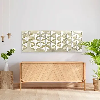 Luksusa 3D ģeometriska sienas māksla zeltainos toņos mūsdienīgiem interjeriem, izmēri 150x56 cm