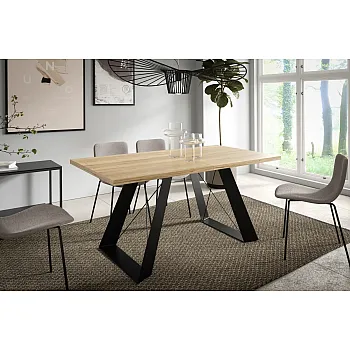 Customizable Extendable Dining Table – Modern Laminated Top, Black/White Powder-Coated Metal Legs, Expandable 140-240 cm, 6 Colors