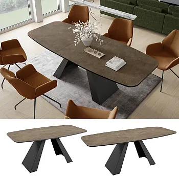 Izvelkams noapaļots taisnstūra formas pusdienu galds - 180/218 cm, platums: 90 cm, augstums: 76 cm, modernas melna metāla kājas, izturīga laminēta virsma 6 krāsu variantos