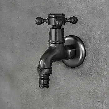 Wall-mounted faucet made of brass, black color, height 11 cm, spout length 2 cm