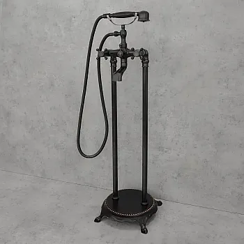 Freestanding brass floor bath faucet, color - black, satin, height 101 cm