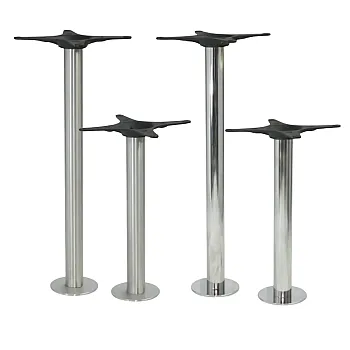Grīdā stiprināma nerūsējošā tērauda galda pamatne, pulēta vai satīna apdare, augstums 72 cm vai 106 cm, piemērota galda virsmām līdz 80 cm