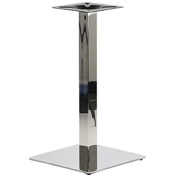 Nerūsējošā tērauda centrālā galda kāja, pulēta, augstums 72,5 cm, apakšējās plāksnes izmērs 45x45 cm, paredzēta virsmām līdz 75x75 cm