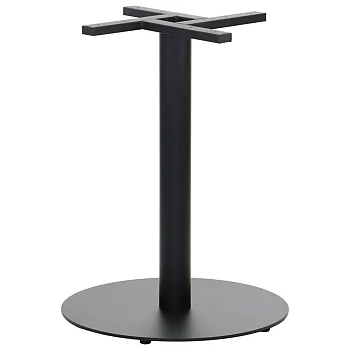 Metāla centrālā galda kāja, augstums 71,5 cm, pamatnes apakšējās plāksnes diametrs 54,5 cm, maksimālais galda virsmas izmērs 85 cm, melna krāsa
