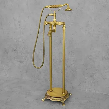Brīvi stāvošs grīdas vannas jaucējkrāns no misiņa, krāsa - antīks misiņš, augstums: 104 cm