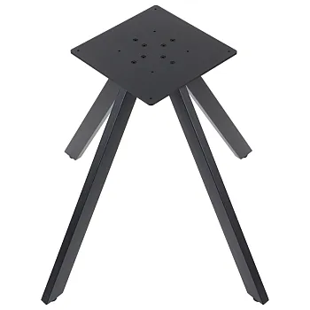 Black metal pedestal table base with 35x35cm mounting plate and four angled legs, designed for large table tops, height 72.5 cm, black or grey colors
