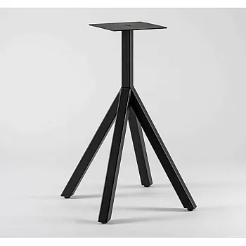 Disainist metallist lauajalg keskse samba ja nelja kaldu tugijalaga, kõrgus 72 cm, aluse alumised mõõdud 43x43 cm, musta värvi, lauaplaatidele kuni 70x70 cm