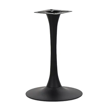 Keskmine pjedestaalstiilis lauajalg trompetikujulise samba ja ümmarguse, tasase alusplaadiga, valmistatud terasest, musta värvi, laius 49 cm, kõrgus 73,5 cm