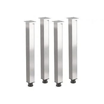 Electropolished aluminum furniture legs with square cross-section and chrome effect, height 71 cm, 82 cm, 110 cm, set of 4 pcs.