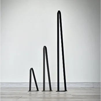 Plieninės plokščios juostos plaukų segtuko formos metalinės stalo kojos, aukštis 73/40/20 cm, juostos skerspjūvis 0,4x2 cm, rinkinys iš 4 vnt.