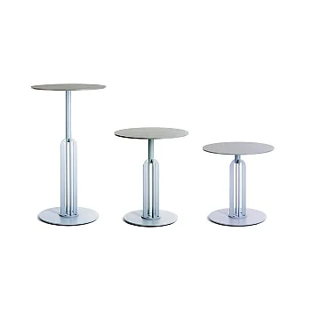Designer steel round table base with unique open-frame column, 3 heights (60cm, 72cm, 106cm), fits tabletops up to 90cm, powder-coated in any RAL color for dining, bar &amp;amp; café tables