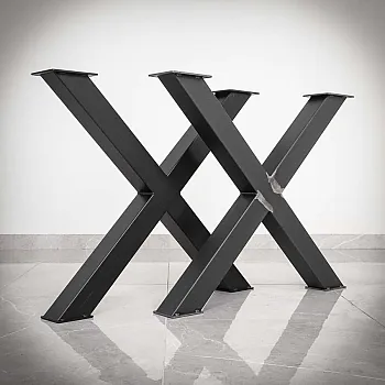 Masīva izskata tērauda galda kājas X veida, augstums 71 cm, kopējais platums 82 cm, komplekts no 2 gab