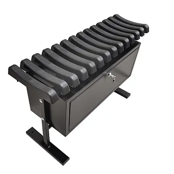 Free-standing cemetery bench with PVC ribs and a large lockable storage box