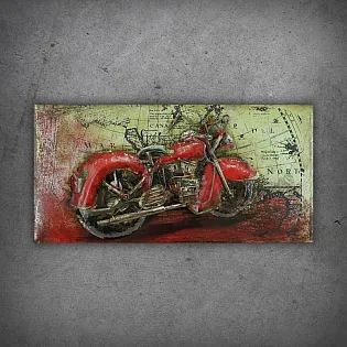 3D Metal Art Work, Wall Decoration - Red motorcycle, size 100x50cm