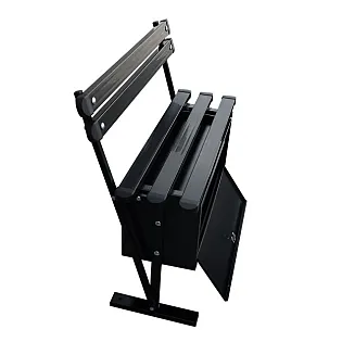 Freestanding cemetery bench from steel with PVC boards, backrest and lockable metal box