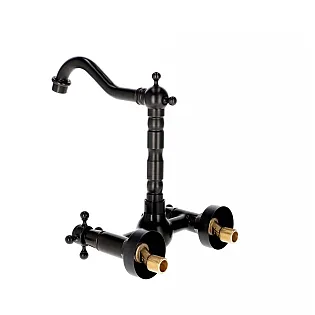 Bathroom brass sink faucet, retro aesthetics, black color, height 25.5 cm, spout length 18 cm