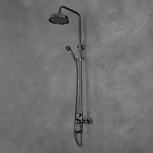 Retro stiilis dušisüsteem, messing, kõrgus 140 cm, must värv