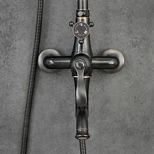 Retro style shower system, brass, height 140 cm, black color
