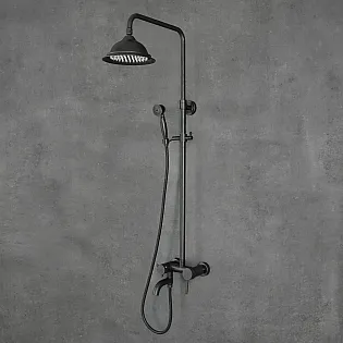 Retro stiliaus dušo sistema iš žalvario su lietaus dušu, aukštis 129,5 cm, juodos spalvos