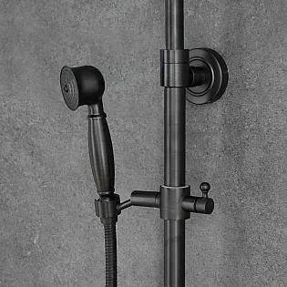 Retro style shower system made of brass with rain shower, height 129.5 cm, black color