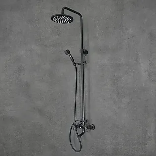 Retro stila dušas sistēma ar lietus dušu no misiņa, melnā krāsā, augstums 129,5 cm
