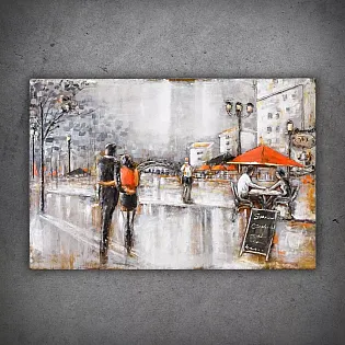 3D metalo meno kūrinys, paveikslas Romantiška gatvė, matmenys 80x120 cm