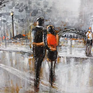 3D metalo meno kūrinys, paveikslas Romantiška gatvė, matmenys 80x120 cm