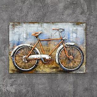 3D metal artwork Orange retro bicycle, dimensions 80x120cm, weight 8.8 kg