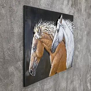 3D-metallikunstiteos Jooksvad hobused, kõrgus 80 cm, laius 120 cm, kaal 8,9 kg