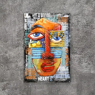 3D metalo meno kūrinys Veidas kubizmo stiliaus, aukštis 90 cm, plotis 60 cm