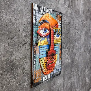 3D metal artwork Face in cubism style, height 90 cm, width 60 cm
