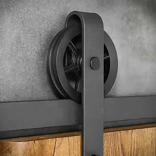 Sliding door system made of steel, for single-leaf doors up to 130 kg, length 2 meters, black color, wall-mountable