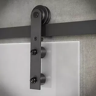 Black Sliding Door System for Single Glass Leaf, Wall-Mounted, 2 m Track, Supports up to 130 kg