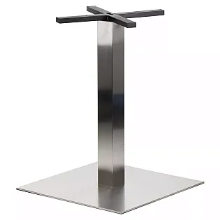 Stainless steel central table base, brushed, height 72.5 cm, bottom plate size 50x50 cm, for surfaces up to 80x80cm