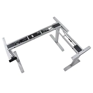 Metalinis stalo rėmas biurams su elektriniu aukščio reguliavimu, reguliuojamas aukštis 71-119 cm, aliuminio spalvos, trys varikliai, ilgis 123,5-175,5 88,5-135 cm