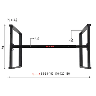 Massiivne metallist lauaalus ruudukujuliste jalgadega, musta värvi, kõrgus 42 cm, reguleeritava pikkusega 80130 cm